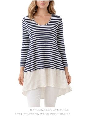Cut Loose XS Coastal Linen Stripe Hi-Low Tunic Minimalist Lagenlook